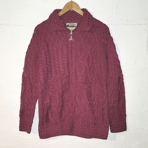NWOT AranCrafts %100 Merino Wool Zippered Cardigan Sz S